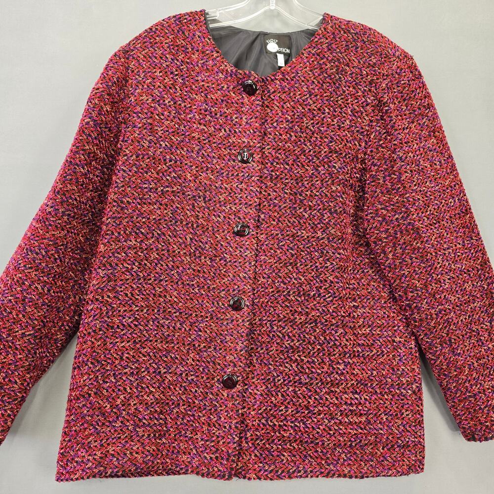 First Option Purple Burgundy Dressy Jacket Button Up Long Sleeves Lined Women 12